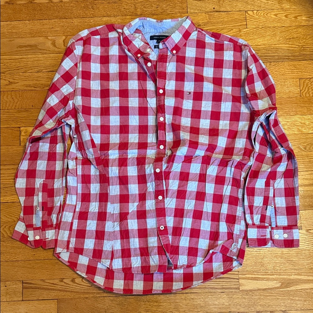 Tommy Hilfiger Red and White Plaid Shirt